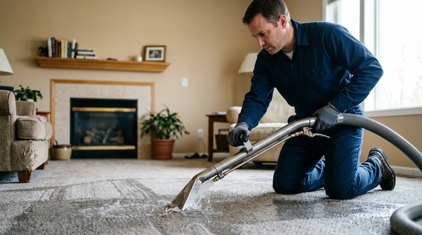 Water damage restoration technician working near Avon, MA